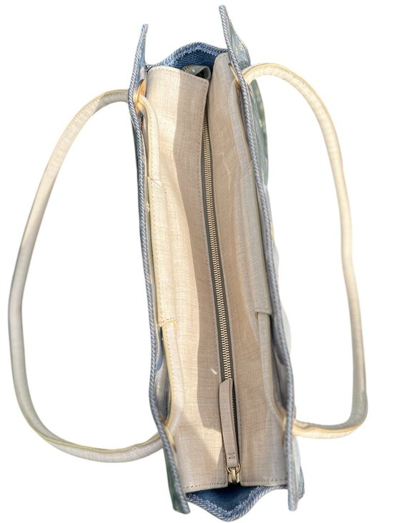 Hammitt Benjamin Style Tote Daisy Denim Clear Panels Leather Trim Large Bag - Picture 5 of 10